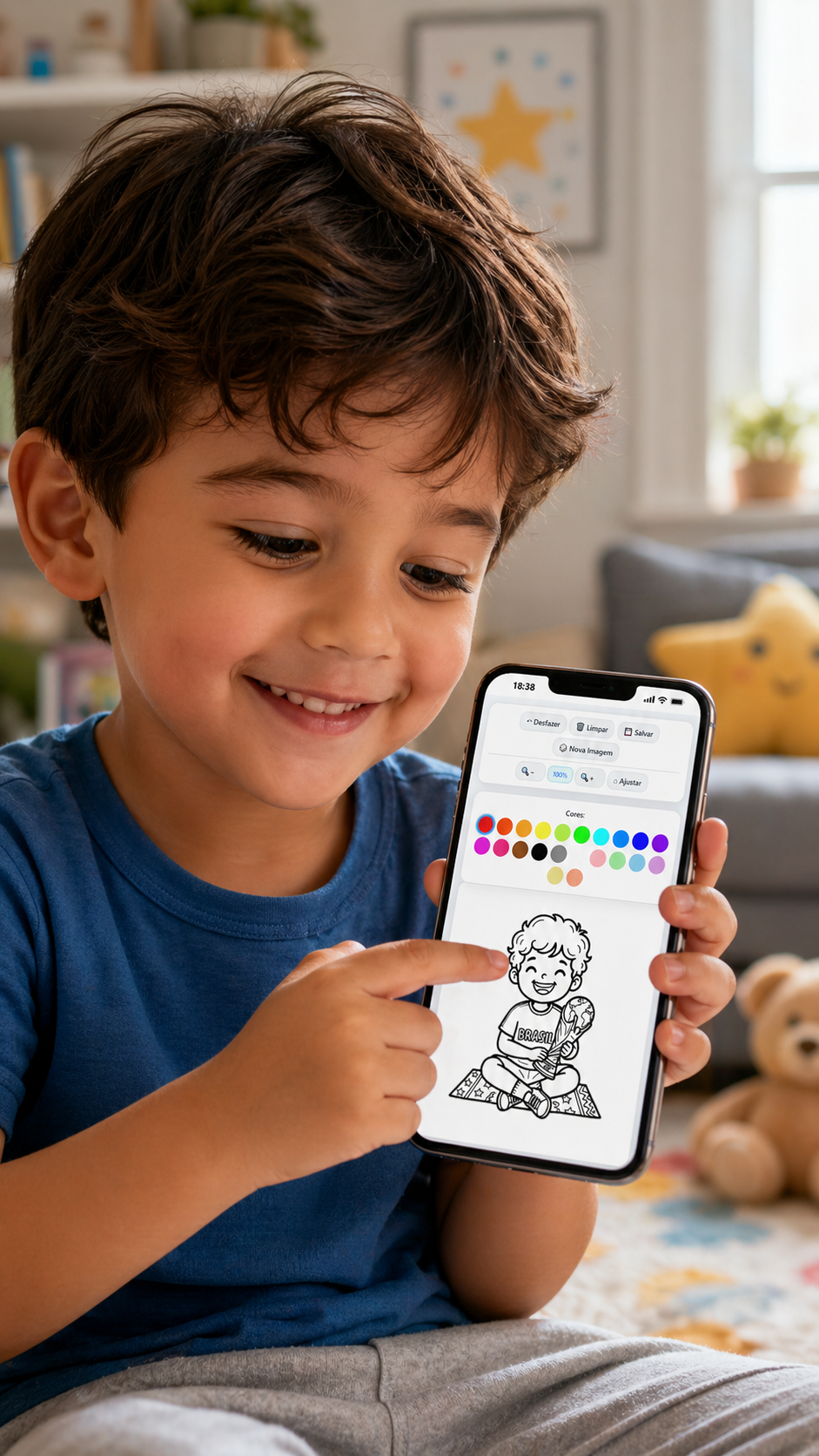 Criança colorindo no celular